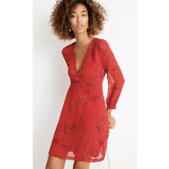 NWT Madewell Hazelwood Red Wrap Front Dress K6049 - Picture 2 of 8